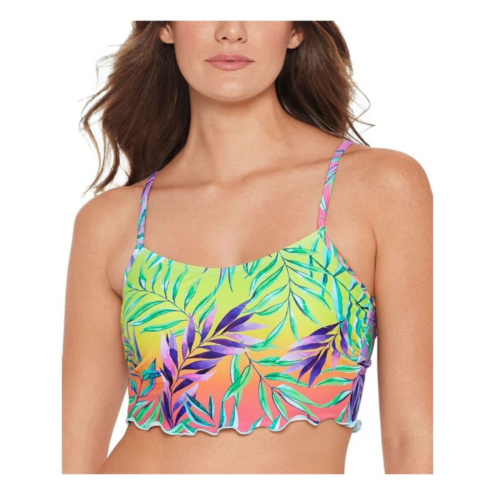 SALT + COVE Women's Multi Color Ruffled Hem Tropical Punch Swimsuit Top XS